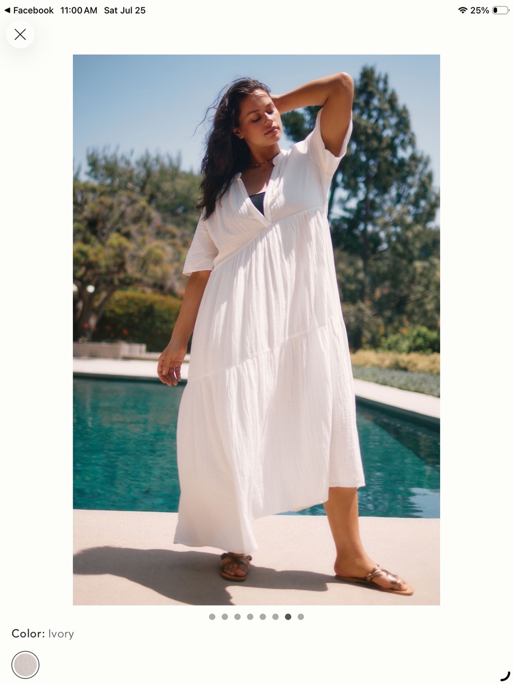 Ivory Gauze Maxi Dress - V-Neck Tiered Midi